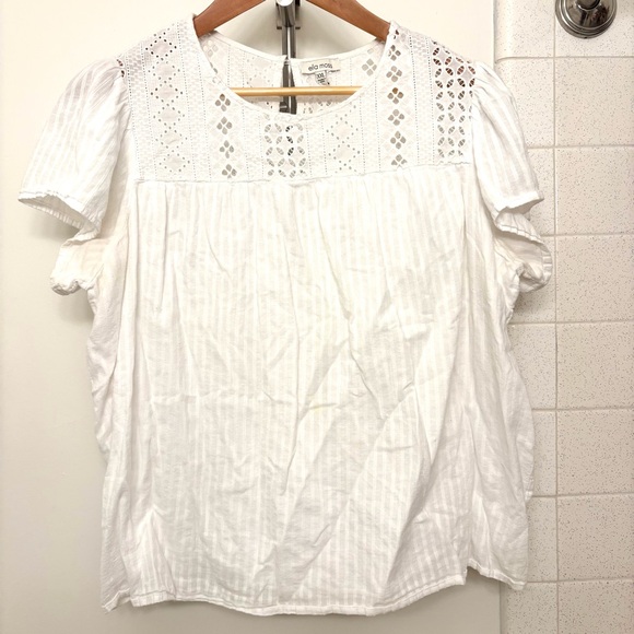Ella Moss Costco Crisp White Eyelet Blouse Brianne Cottagecore Coquette XXL - Picture 2 of 8